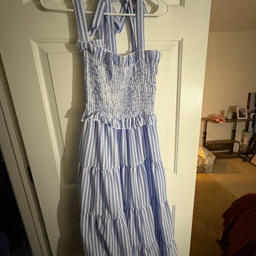 Blue and White Striped Dress